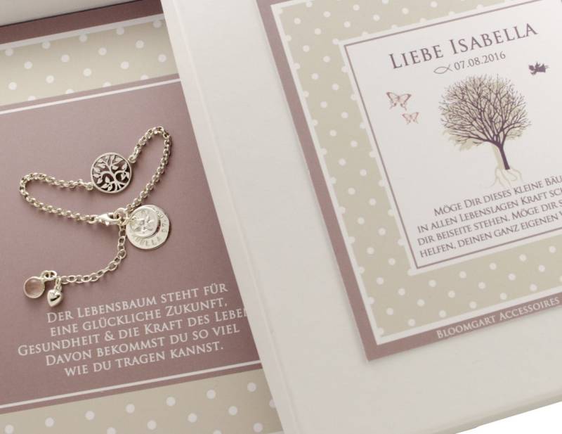 Taufarmband Mit Lebensbaum Engel Im Taufring Und Gravur Aus Sterling Silber Personalisierter Schmuck Zur Taufe Geschenkbox Bloomgart von Bloomgart