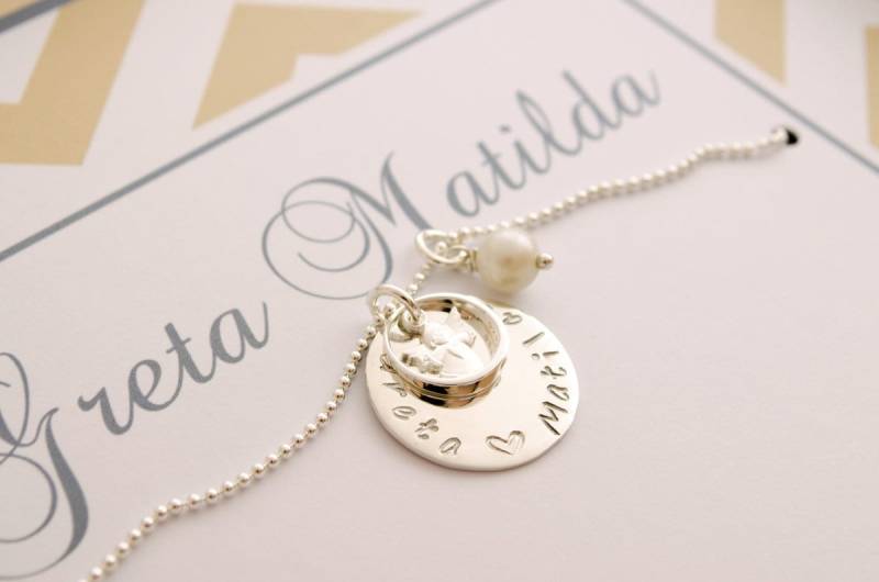Taufkette Engel Taufring Gravur Perle Taufschmuck Geschenk Patenkind Mädchen Namenskette Persönliches Bloomgart von Bloomgart