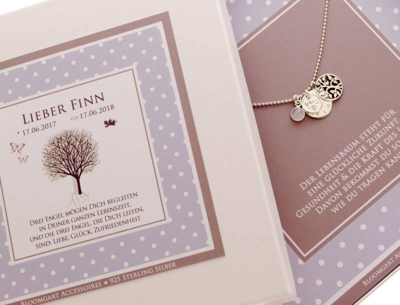 Taufkette Lebensbaum Engel Taufring Gravur 925 Silber Taufschmuck Mit Schutzengel Lebensbaum Taufgeschenk Patenkind Geschenkbox Bloomgart von Bloomgart