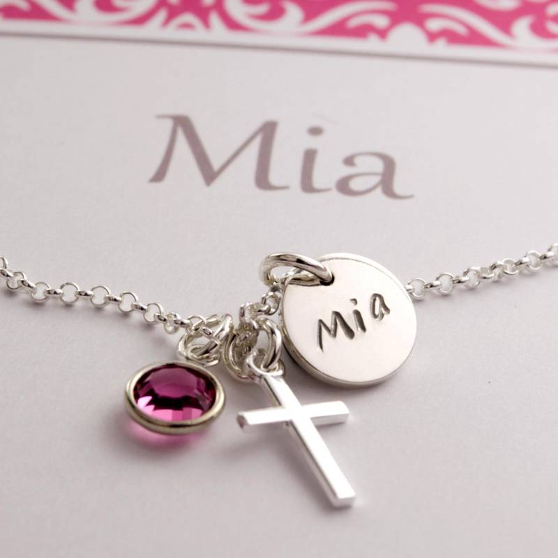 Taufkette Mädchen Meine Taufe | Kreuz Namenskette Mit Gravur Taufschmuck Personalisiert Geschenk Für Patenkind Von Bloomgart 2004 von Bloomgart