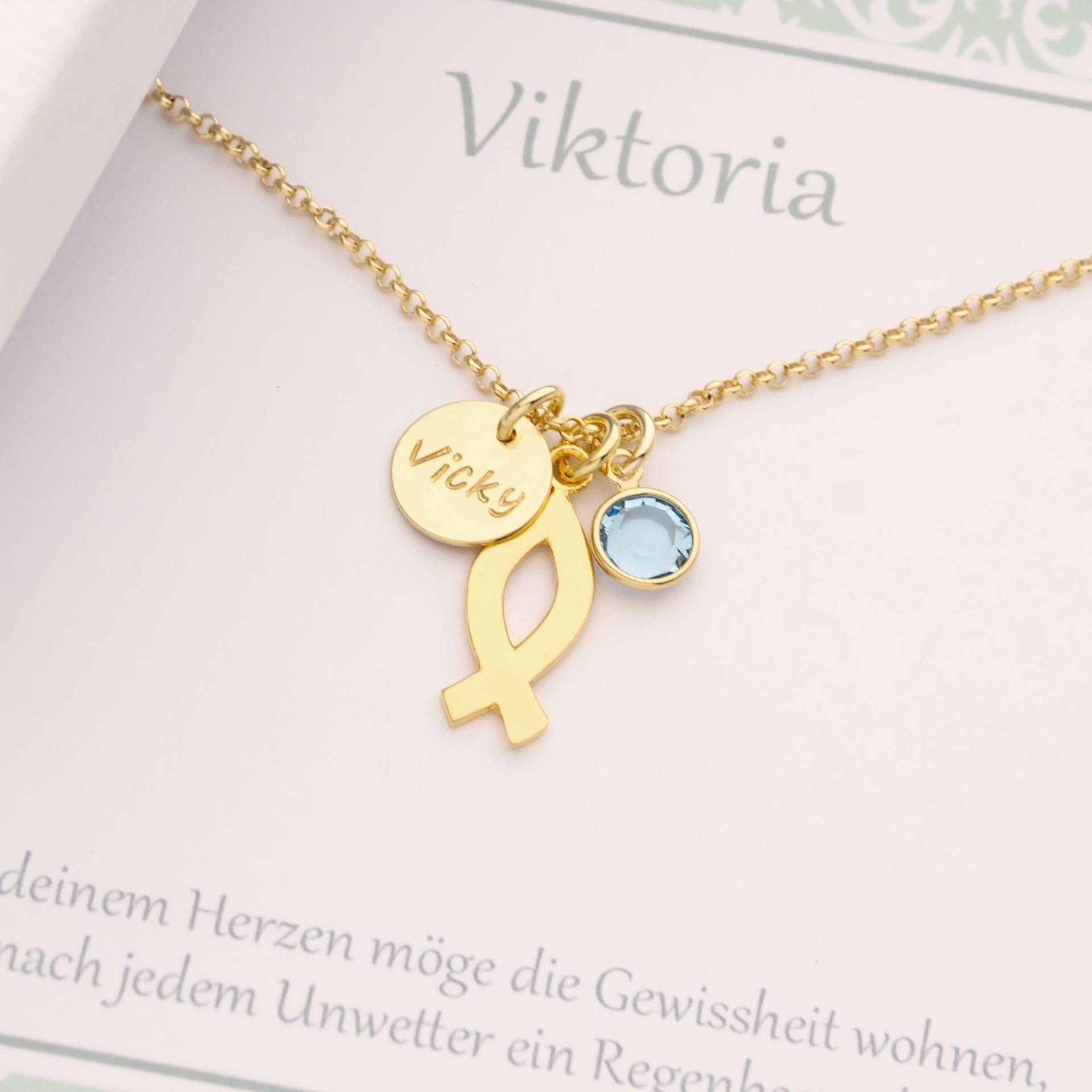 Taufkette Mit Fisch Symbol & Gravur | Personalisiertes Geschenk Zur Taufe Kommunion Kette Christusfisch Geburtsstein 925 Silber Gold von Bloomgart