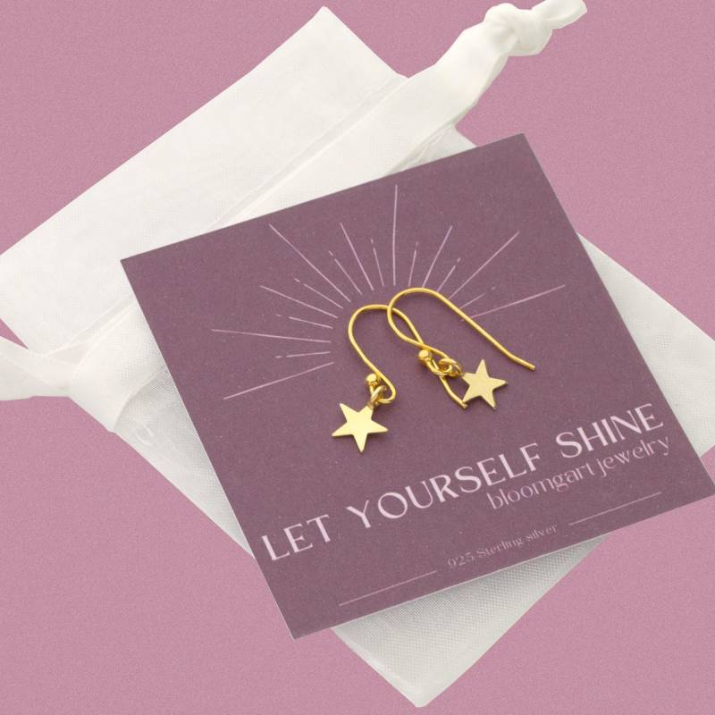 Zierliche Goldene Stern Ohrhänger, 925 Silber Vergoldet, "Let Yourself Shine" Ohrschmuck Von Bloomgart Zierliche Goldene Stern Ohrhänger, 925 Silber Vergoldet, "Let Yourself Shine" Ohrschmuck Von Bloomgart von Bloomgart