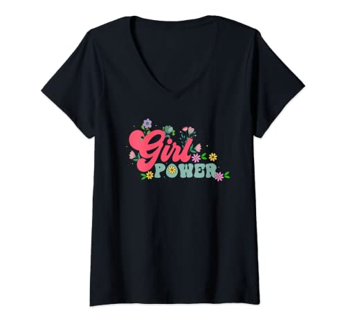 Damen Girl Power Florist Botanischer Wildblumengärtner T-Shirt mit V-Ausschnitt von Blooming Assorted Flowers Accessories & Apparel