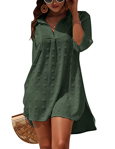 Blooming Jelly Damen Badeanzug Coverups Chiffon Weiß Bademode Strand Cover Up Kleid Shirt, Grün (Army Green), XX-Large von Blooming Jelly