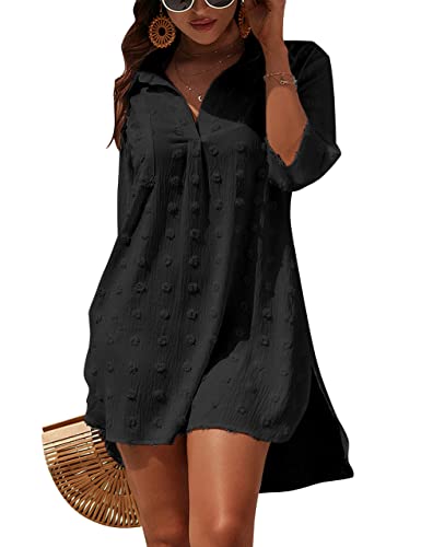 Blooming Jelly Damen Badeanzug Coverups Weiß Chiffon Bikini Bademode Strand Cover Up Kleid Shirt, schwarz, X-Large von Blooming Jelly