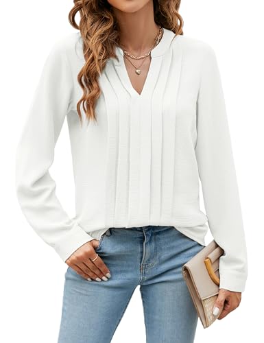 Blooming Jelly Damen Bluse Business Outfit Shirt Langarm Elegant V Ausschnitt Oberteil Weiß L von Blooming Jelly