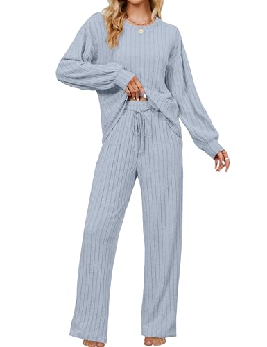 Blooming Jelly Damen Lounge Set Langarm Pyjamas Zweiteiler Hausanzug Schlafanzug 2025 Blaugrau XL von Blooming Jelly
