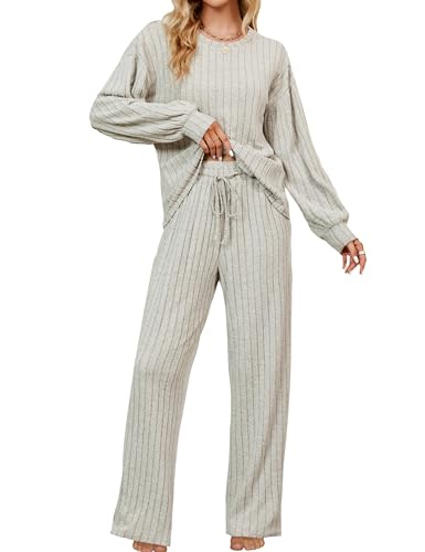 Blooming Jelly Damen Lounge Set Langarm Pyjamas Zweiteiler Hausanzug Schlafanzug 2025 Grau M von Blooming Jelly