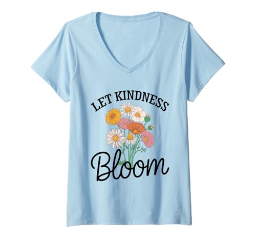 Damen Let Kindness Bloom Flower, Retro-Vintage-Wildblume T-Shirt mit V-Ausschnitt Damen Let Kindness Bloom Flower, Retro-Vintage-Wildblume T-Shirt mit V-Ausschnitt von Blooming Retro Vibes