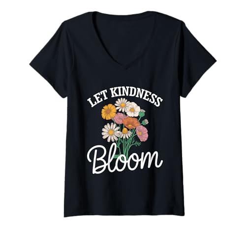Damen Let Kindness Bloom Flower, Retro-Vintage-Wildblume T-Shirt mit V-Ausschnitt Damen Let Kindness Bloom Flower, Retro-Vintage-Wildblume T-Shirt mit V-Ausschnitt von Blooming Retro Vibes