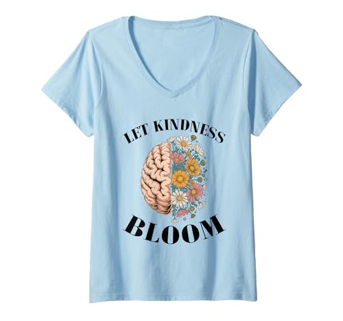 Damen Let Kindness Bloom Flower, Retro-Vintage-Wildblume T-Shirt mit V-Ausschnitt von Blooming Retro Vibes