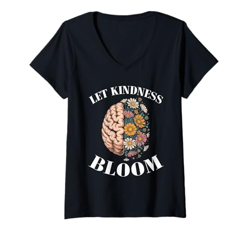 Damen Let Kindness Bloom Flower, Retro-Vintage-Wildblume T-Shirt mit V-Ausschnitt Damen Let Kindness Bloom Flower, Retro-Vintage-Wildblume T-Shirt mit V-Ausschnitt von Blooming Retro Vibes