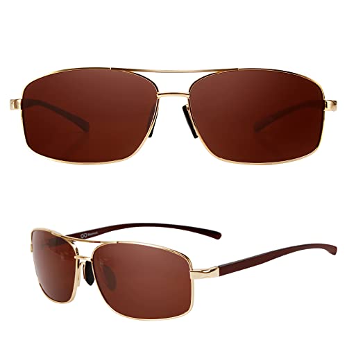 Bloomoak Polarisierte Sonnenbrille Herren Fahren Sonnenbrille 100% UV400 Schutz Polarisierte Outdoor Sportbrille Sonnenbrille mit Classic Al-Mg Metallrahmen (Brown) von Bloomoak