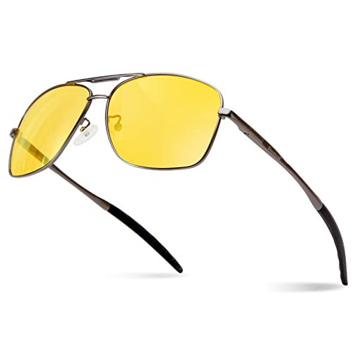 Bloomoak Night Driving Glasses for Men - Anti Glare-UV400 Protection-Polarized Large Metal Frame Spring Hinges Night Time Glasses von Bloomoak