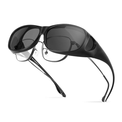 Bloomoak Polarisiert Sonnenbrille Überbrille für Brillenträger Herren Damen, Überziehbrille Unisex Brille mit UV400 Schutz, Fit-over Polbrille für Autofahren Angeln Golf (Schwarz) von Bloomoak