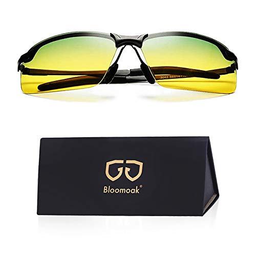 Bloomoak Polarisierte Nachtfahrbrille zum Autofahren Damen Herren -Nachtsichtbrille+ Sonnenbrille zum Autofahren Radfahren, Nachtbrille Autofahren mit UV400 Blendschutz, Ultraleichter Metallrahmen von Bloomoak