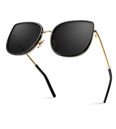 Bloomoak Polarisierte übergroße Sonnenbrille für Damen – stilvolle schicke Retro-Designer-Farbtöne – ultraleicht und UV400 Augenschutz, Katzenaugen-Objektiv von Bloomoak