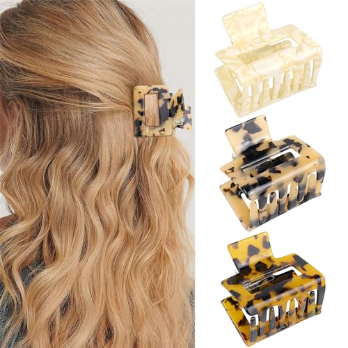 Blooms Haarklammer Klein 3 Stück Haarklammern Mittelgroß Rutschfeste Haarspangen Damen Dickes Dünnes Haar, Zelluloid Claw Clip Leoparden Haarschmuck für Damen und Mädchen von Blooms