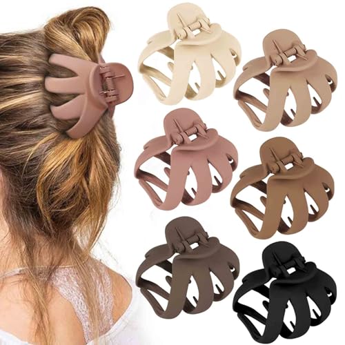 Blooms 6 Stück Octopus Haarklammer Haarspangen Damen, Haarklammern Groß Rutschfeste Matte Hair Claw Clip für Frauen und Mädchen Lockiges Langes Dickes Haar von Blooms
