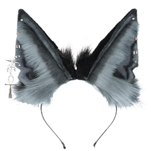 Blooshow Handgemachte Wolf Ohr Stirnband Fox Ohr Haarband Wolf Cosplay Requisiten (C Grau Schwarz) von Blooshow