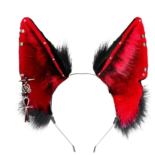 Blooshow Handgemachte Wolf Ohr Stirnband Fox Ohr Haarband Wolf Cosplay Requisiten (C Schwarz Rot) von Blooshow