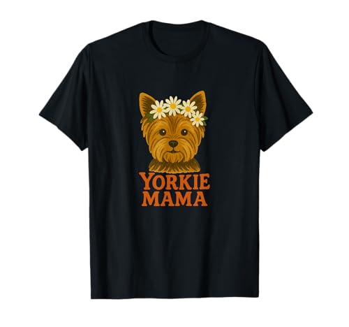 Yorkie Mama Yorkshire Terrier mit Gänseblümchen Krone Floral Dog T-Shirt Yorkie Mama Yorkshire Terrier mit Gänseblümchen Krone Floral Dog T-Shirt von Blossom Paws Collective Arts
