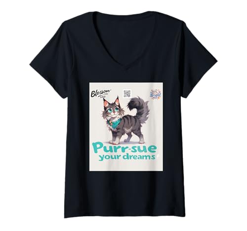 Damen Blossom Says Purr-sue Your Dreams Inspirational Cat Quote T-Shirt mit V-Ausschnitt Damen Blossom Says Purr-sue Your Dreams Inspirational Cat Quote T-Shirt mit V-Ausschnitt von Blossom Says Inspirational Cat Quotes