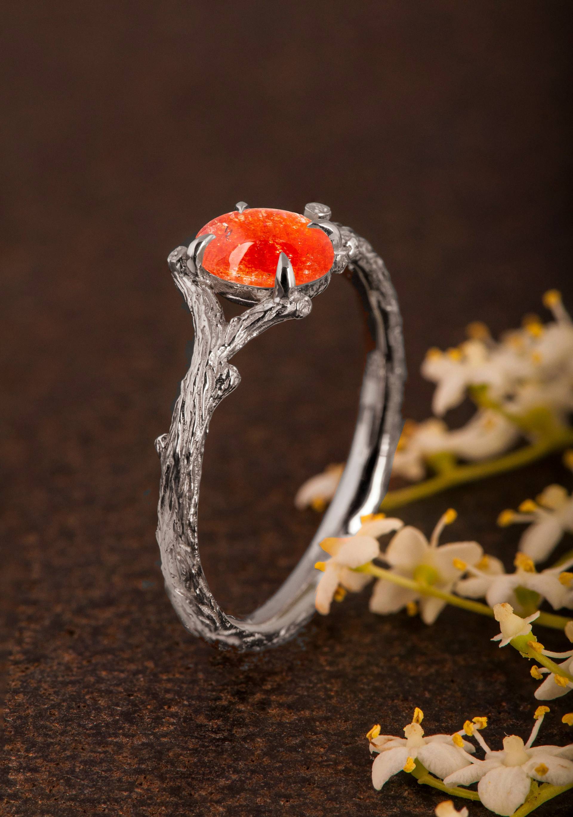 Platin Sonnenstein Zweig Ring von BlossomAndSuch