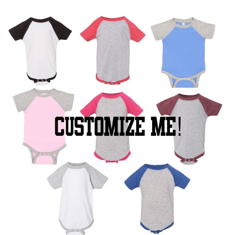 Custom Text Baby Raglan Creeper Säugling Baseball T-Shirt Benutzerdefinierte Bodysuit Personalisiertes Shirt Jede Farbe Design Ihr Eigener Text von BlossomButtercupShop