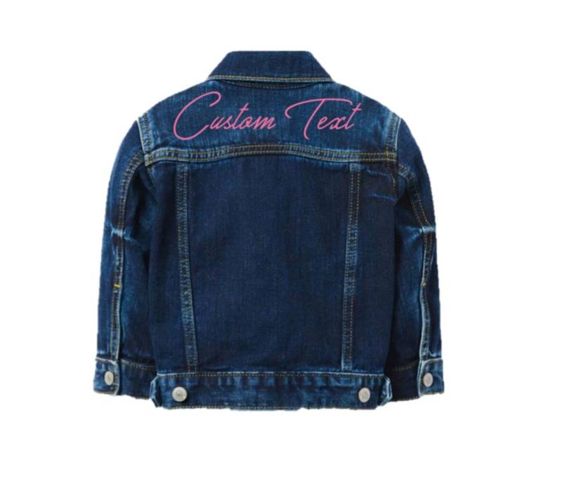 Kids Custom Text Denim Jacke Button-Up Personalisierte Dunkelblaue Jeansjacke Langarm Maßgeschneiderte Kinderweiche von BlossomButtercupShop
