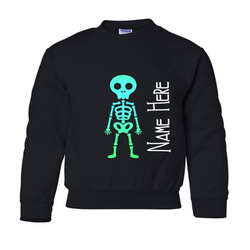 Kids Glow in The Dark Skeleton Shirt Benutzerdefinierte Halloween Crewneck Sweatshirt Personalisierte Halloween Pullover Name Und von BlossomButtercupShop