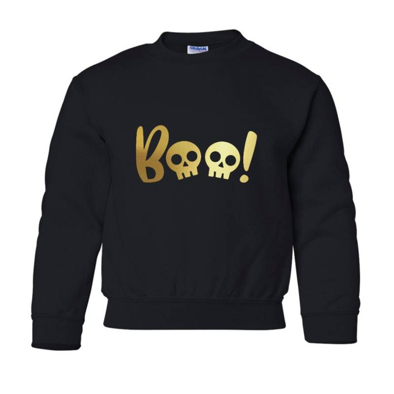 Kids Halloween Boo Sweater Skull Sweatshirt Kinder Shirt Metallic Crewneck Jugend Schriftzug von BlossomButtercupShop