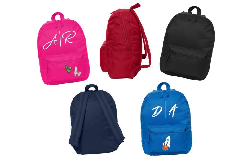 Personalisierter Monogramm-Rucksack Benutzerdefinierter Aufnäher-Rucksack Kinder Angepasste Buchtasche Bestickter Zurück Zu Schule-Kids-Rucksack von BlossomButtercupShop