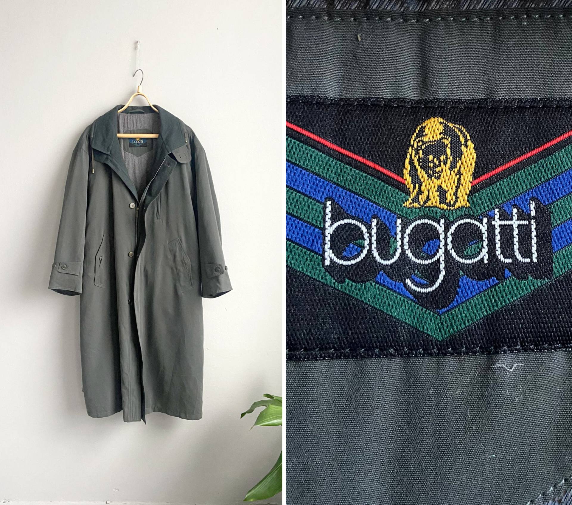 Vintage 90Er Bugatti Mantel Herren Maxi Dunkelgrün Lang Langwolle Wolle Grün Duster L Xl Groß von BlossomVintageHouse