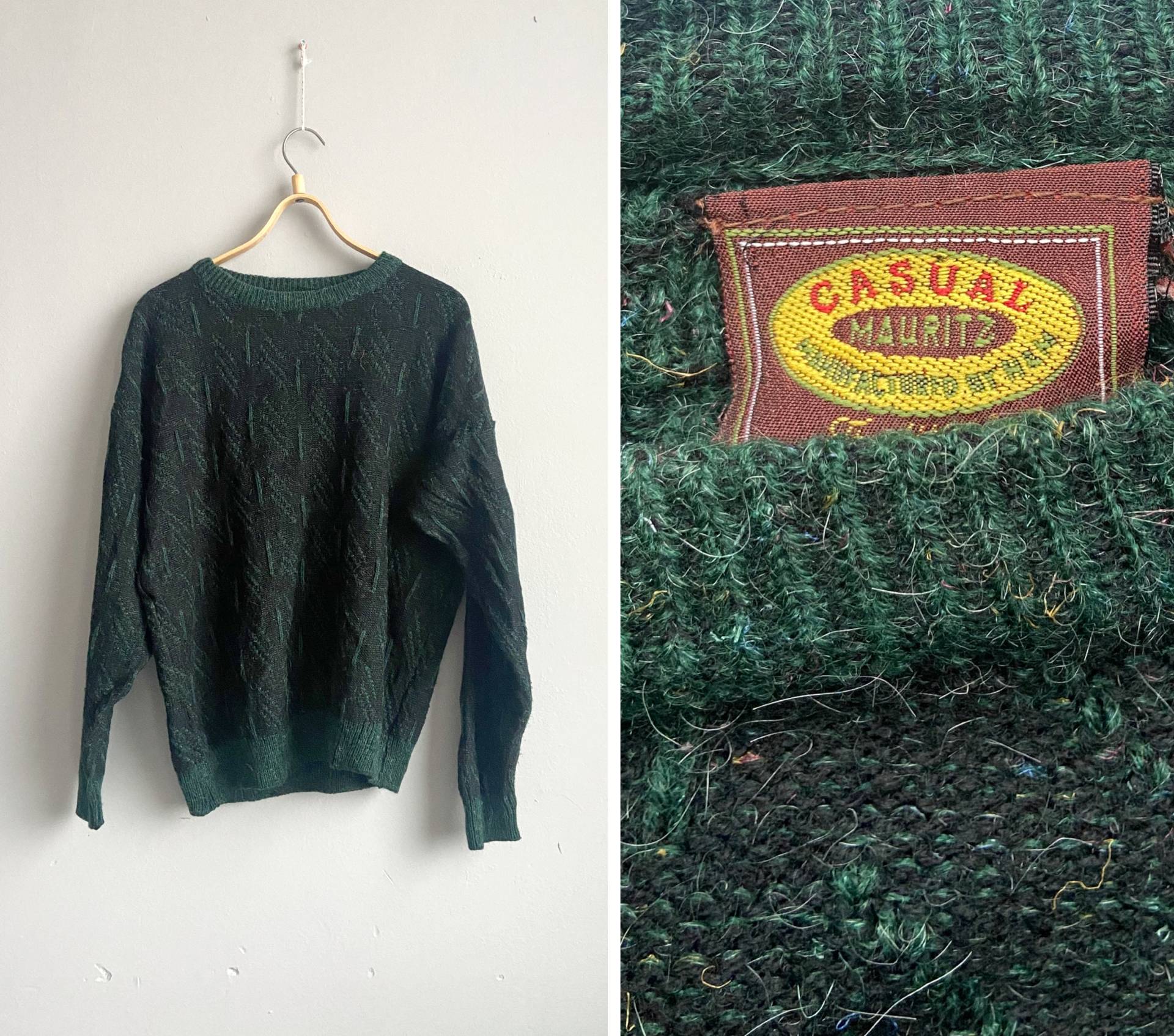 Vintage 90Er Wolle Pullover Grün L Herren Strickpullover Groß von BlossomVintageHouse