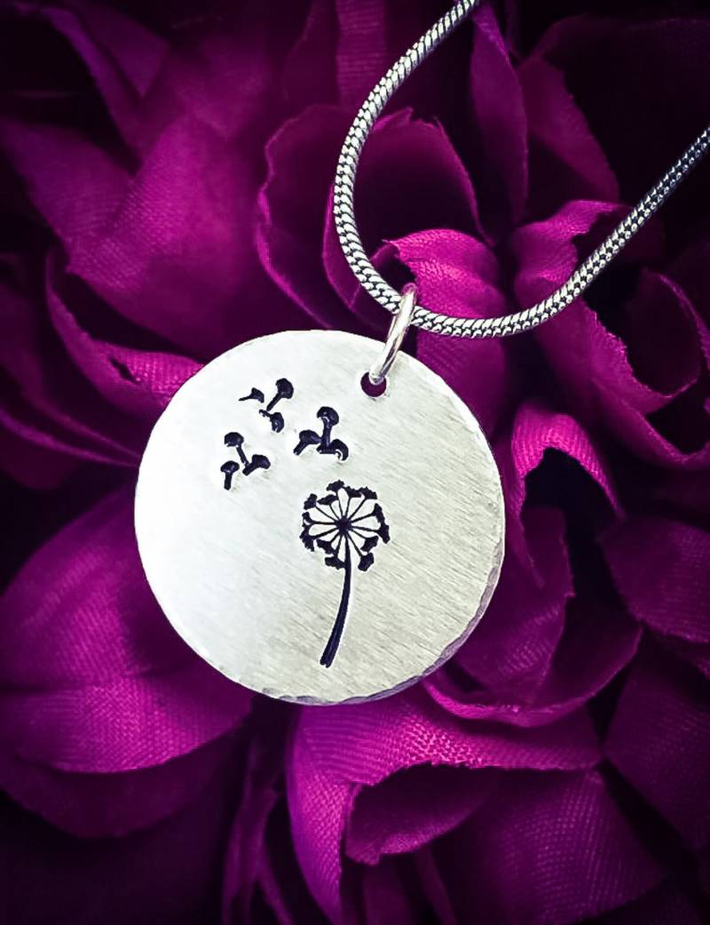 Hand Gestempelt Pusteblume Halskette Aluminium Wunsch Schmuck von BlossomWitchUK