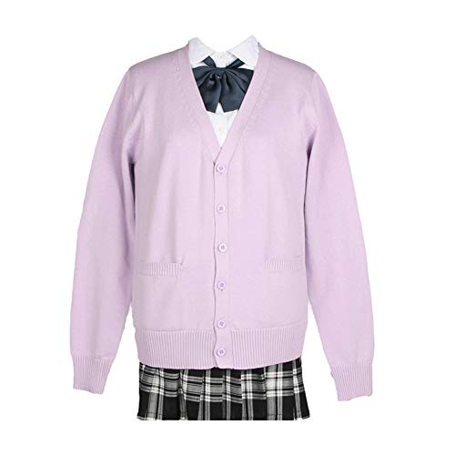 Blostirno Damen Strickjacke Schuluniform Pullover Strickjacken V-Ausschnitt Langarm Button Down Strick mit Taschen XS-XXL, hellviolett, Mittel von Blostirno