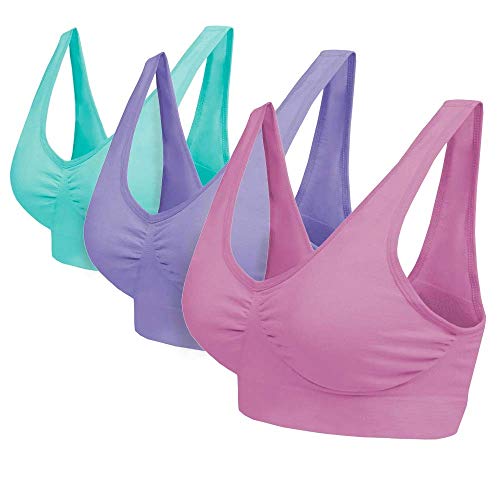 Set of 3 6 9, 3 Pack Seamless Bras Non Padded Comfort Everyday Bra Non Wired Nursing Bra Top Yoga for Women Gym (DE/NL/SE/PL, Alphanumerisch, 3XL, Regular, Regular, Aqua/Rosa/Lila) von Blu Apparel