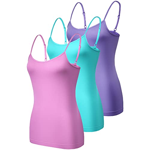 Superweiche Damen-Westen, 3er-Pack, Camisoles, nahtlose Westen, weich, Cami, Schwarz, Weiß, Nude, Stretch-Top, Übergröße: 36-50, Damen-Westen, Top, Multipack für Urlaub, Aqua/Pink/Lila, M von Blu Apparel