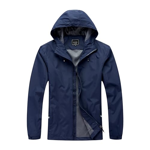 Regenjacke für Herren, wasserabweisend, Premium-Marke, zum Wandern, Alltag, Frühlingsjacke für Herren, leichte Jacken, Schwarz / Marineblau, UK-Größen, navy, S von Blu Apparel