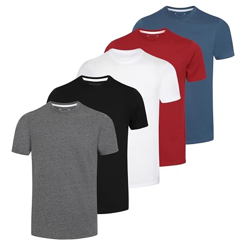 Herren 5er Pack Multipack Einfarbig T-Shirt Kurzarm Rundhals T-Shirts Baumwolle Mix Running Gym Arbeitskleidung Casual S M L XL XXL, Basic Essentials 5er Pack, M von Blu Apparel