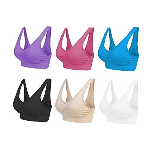 Set of 3 6 9, 3 Pack Seamless Bras Non Padded Comfort Everyday Bra Non Wired Nursing Bra Top Yoga for Women Gym - Black Nude White Blue Pink Purple (Black/White/Nude/Blue/Purple/Ruby, L) von Blu Apparel