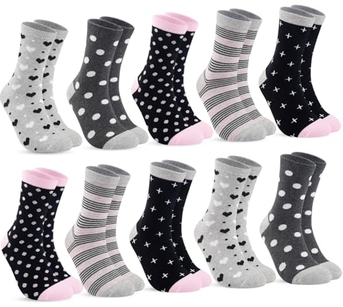 10 Paar Socken Damen 35-38, Strümpfe damen Baumwolle Lange Ringelsocken, Bunte Damensocken Baumwollsocken Mädchen mit Streifen Punkte von Blu Ninfee