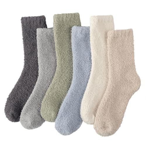 Blu Ninfee Kuschelsocken Damen Flauschige Kuschel Socken 6 Paar, Dicke Weiche Bettsocken Schlafsocken Mädchen, Warm Winter Flauschsocken Kuschelige Socken von Blu Ninfee