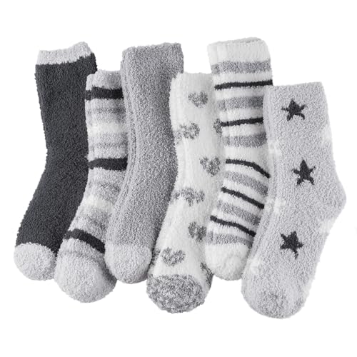 Blu Ninfee Kuschelsocken Damen Flauschige Kuschel Socken 6 Paar, Dicke Weiche Bettsocken Schlafsocken Mädchen, Warm Winter Flauschsocken Kuschelige Socken von Blu Ninfee