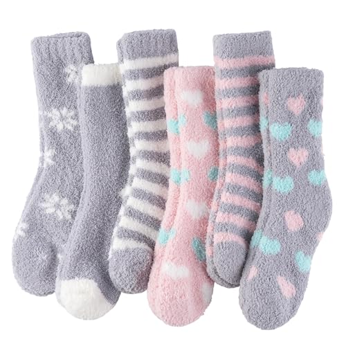 Blu Ninfee Kuschelsocken Damen Flauschige Kuschel Socken 6 Paar, Dicke Weiche Bettsocken Schlafsocken Mädchen, Warm Winter Flauschsocken Kuschelige Socken von Blu Ninfee