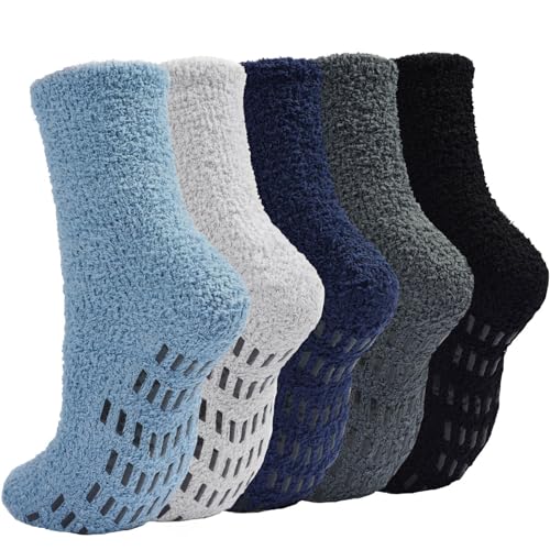 Blu Ninfee Kuschelsocken Wintersocken Herren, Haussocken Stoppersocken Herren 5Paar, Warme Flauschige Socken Damen, Antirutschsocken Bettsocken für Männer Weihnachten von Blu Ninfee