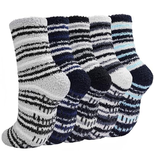 Blu Ninfee Kuschelsocken Wintersocken Herren, Haussocken Stoppersocken Herren 5Paar, Warme Flauschige Socken Damen, Antirutschsocken Bettsocken für Männer Weihnachten von Blu Ninfee