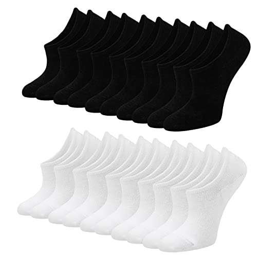 Blu Ninfee Sneaker Socken Damen Füsslinge Herren 10 Paar, Unisex Füßlinge mit Rutschfest Silikon, Unsichtbare Sneakersocken, Atmungsaktive Kurzsocken No Show Socken Schwarz Weiß 39-42 von Blu Ninfee