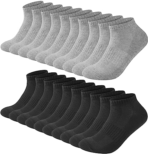 Blu Ninfee Sneaker Socken Herren Damen, 10 Paar Atmungsaktive Sportsocken Sneakersocken Damen Herrensocken Kurze Socken für Männer, Baumwollsocken Laufsocken Unisex, 5 Schwarz 5 Grau, 43-46 von Blu Ninfee